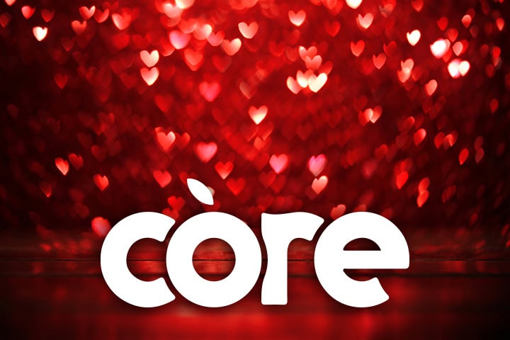 Core Logo With Shimmering Hearts In Background